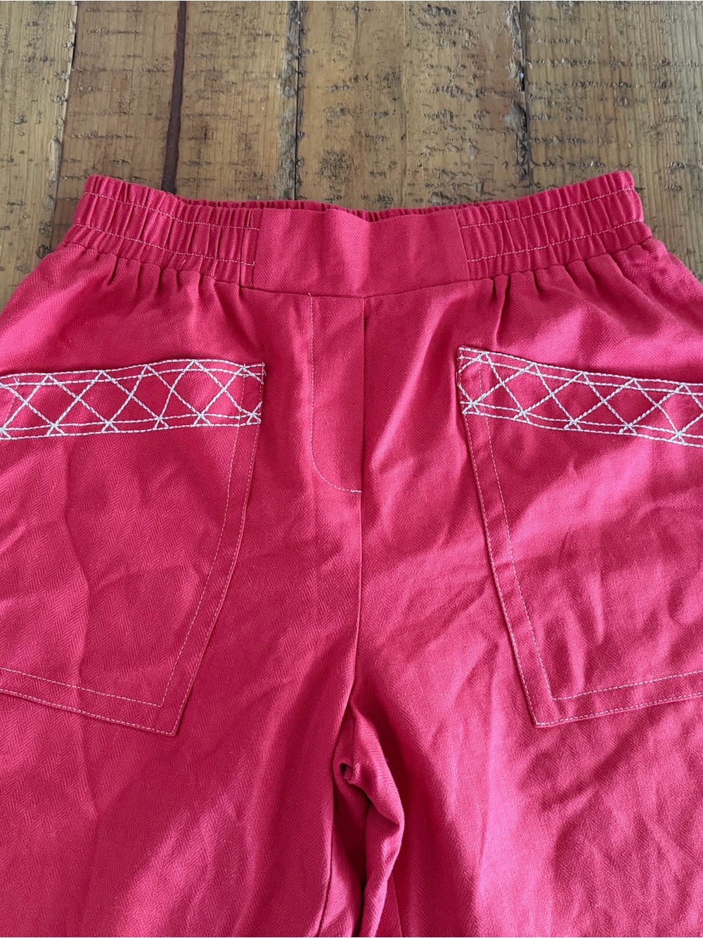Umgee Pink Cropped Pants with Contrast White Stitching